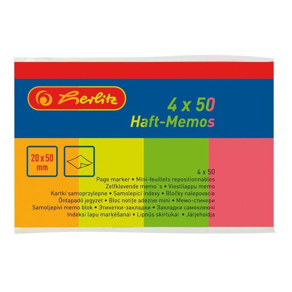 Index autoadeziv hartie 50 x 20 mm, 4 culori neon, HERLITZ - Papet