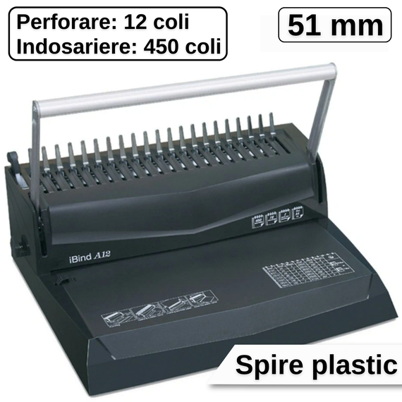Aparat de indosariat cu inele plastic, capacitate perforare 12 coli, iBind A12 - Papet