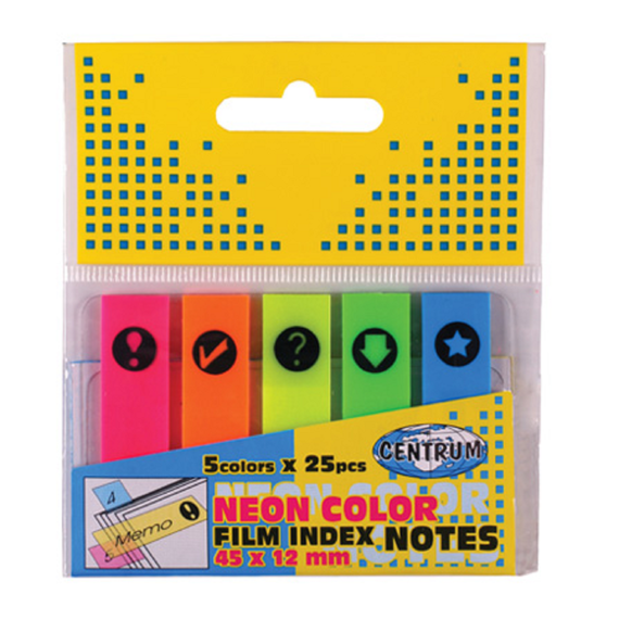 Index autoadeziv plastic INDICATOARE, 45 x 12 mm, 5 culori neon/set, CENTRUM - Papet