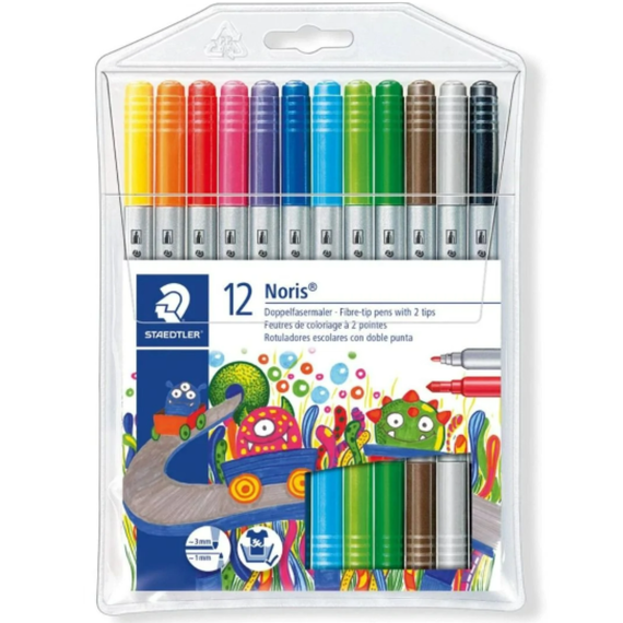 Carioci cu 2 capete, STAEDTLER Noris, 12 culori/set - Papet
